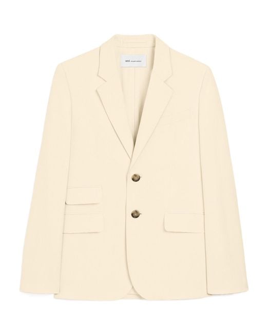 AMI Natural Single Breasted Boxy Cotton And Linen Blazer