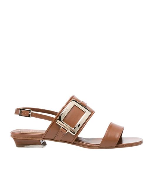 Roger Vivier Brown Buckle-Detailed Slingback Sandals