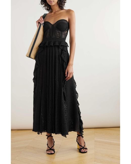 Chloé Black Open-Knit Plissé Maxi Skirt