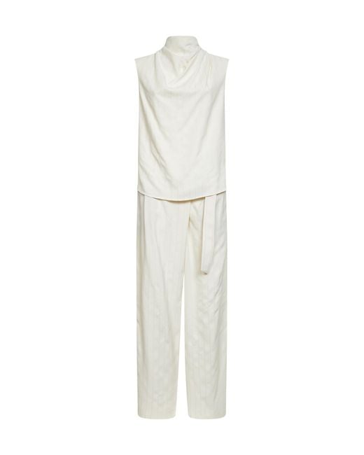 Brunello Cucinelli White Ivory Dazzling Chalkstripe Slouchy Jumpsuit