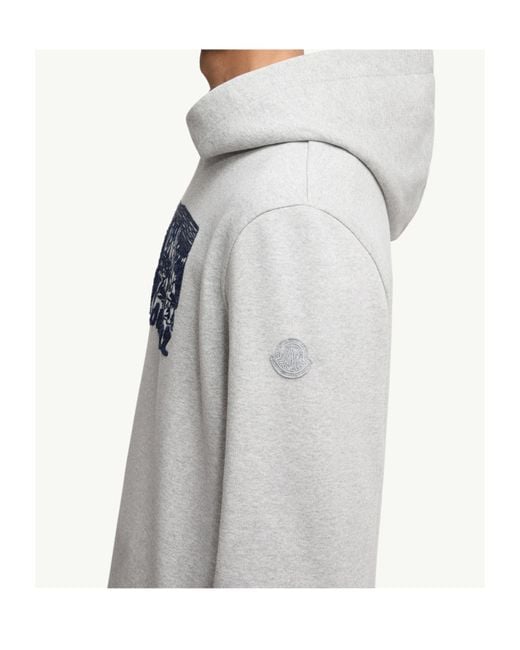 Moncler Gray Embroidered Mountain Logo Cotton Hoodie for men