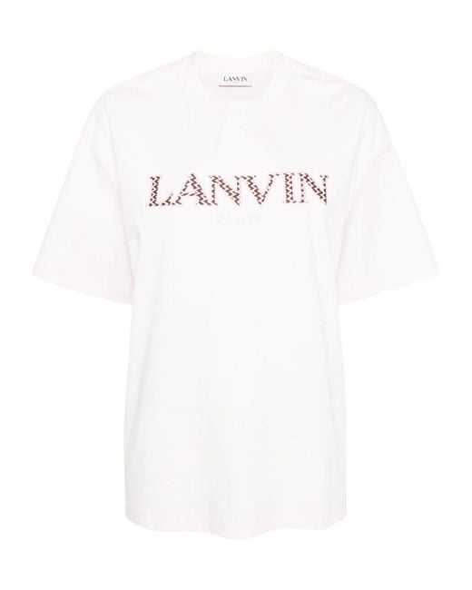 Lanvin White Logo Embroidered Crewneck T-Shirt