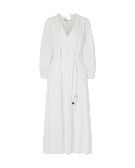 Lisa Marie Fernandez White Poet Embellished Belted Cotton-Voile Midi Dress