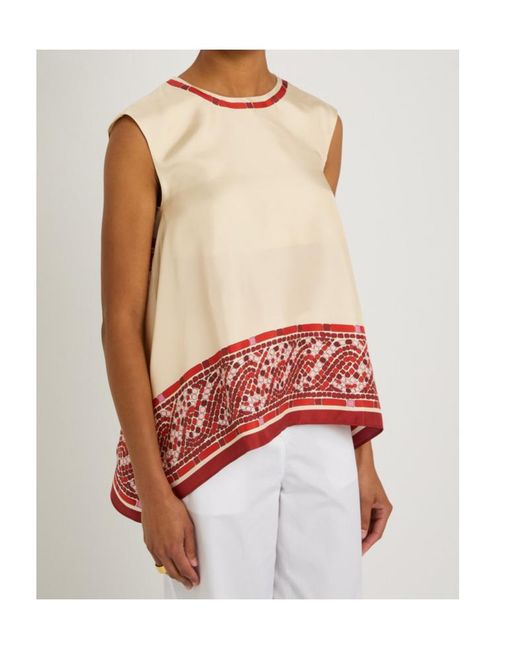 LaDoubleJ Red San Carlo Printed Silk-Twill Top