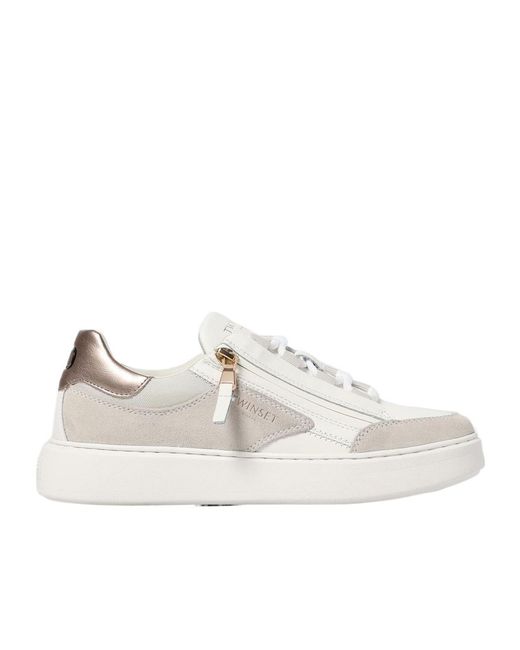Twinset White Zip-Detail Sneakers