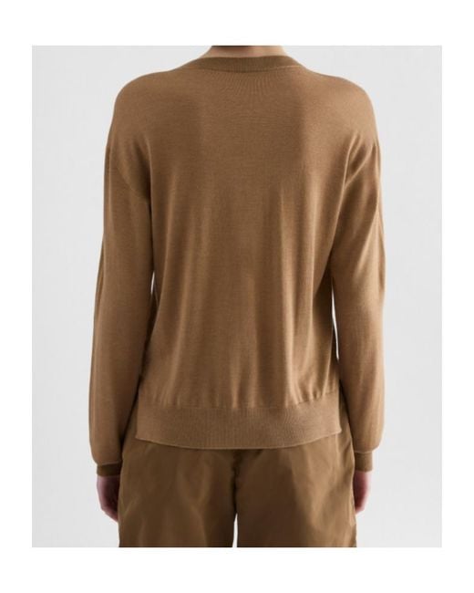Jil Sander Brown Side-Slit Crewneck Sweater
