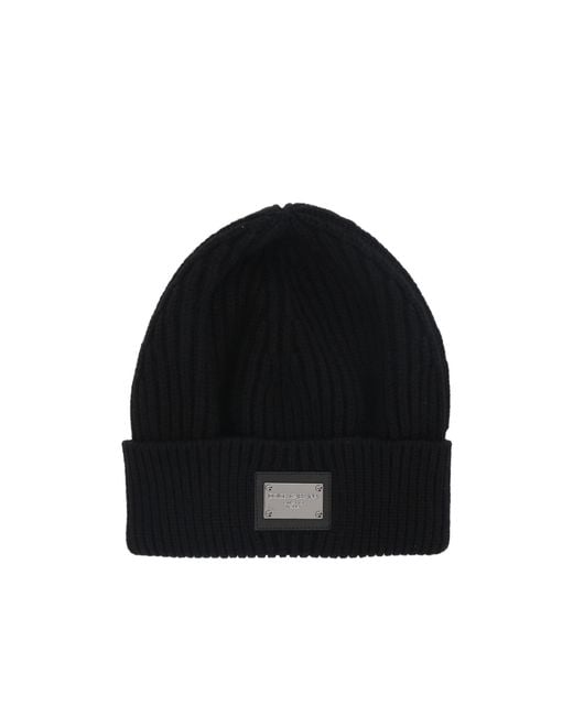 Dolce & Gabbana Black Branded Tag Knitted Beanie for men