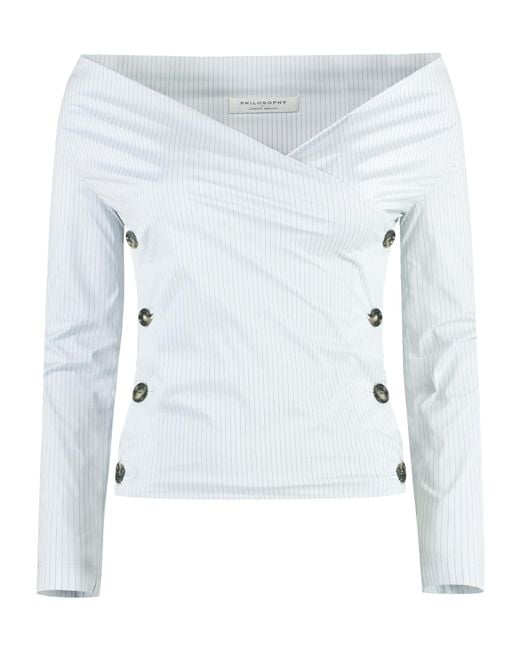 Philosophy Di Lorenzo Serafini Blue Pinstripe Button-Fastening Blouse