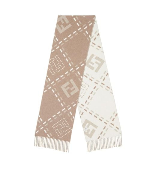 Fendi White Ff Jacquard Fringed-Edge Scarf