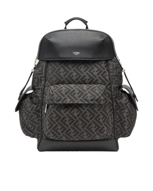 Fendi Black Ff Jacquard Drive Backpack for men
