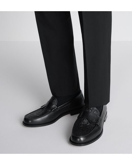 Dior Black Homme Logo Embossed Loafers for men