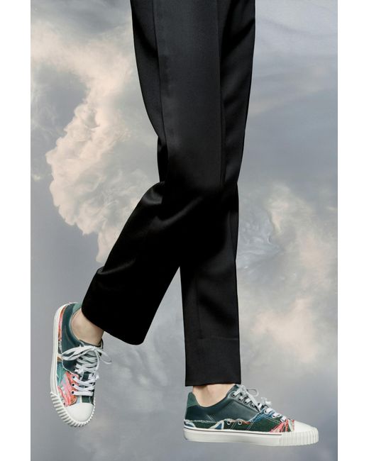 Maison Margiela Green Leaf-Printed Round Toe Sneakers