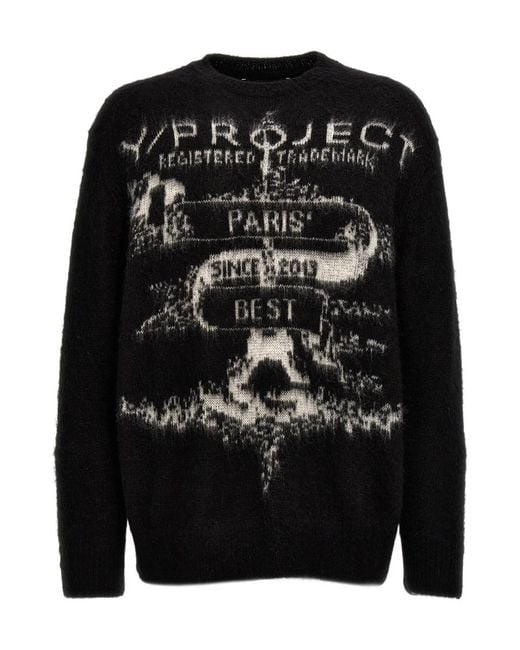 Y. Project Black Round Neck Long Sleeve Sweater for men