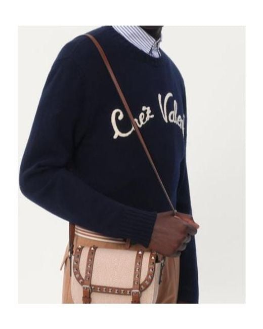 Valentino Blue Chez Embroidered Crewneck Jumper for men