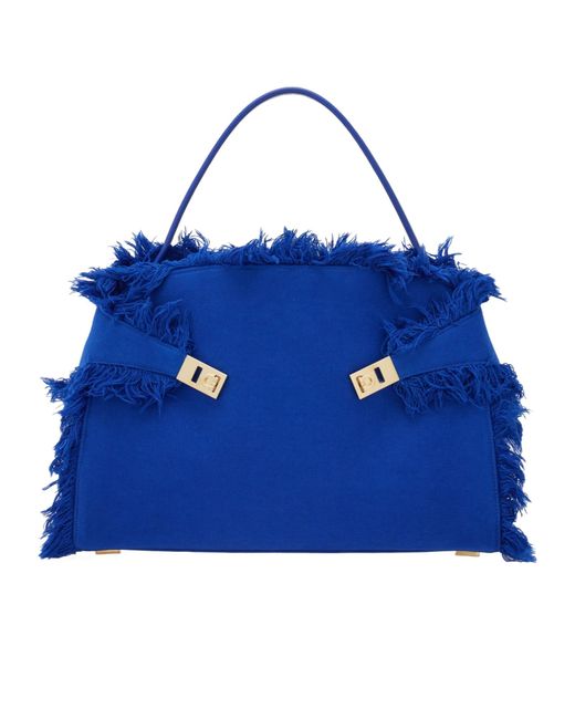 Ferragamo Blue Fringed Hug Soft Shoulder Bag (L) for men