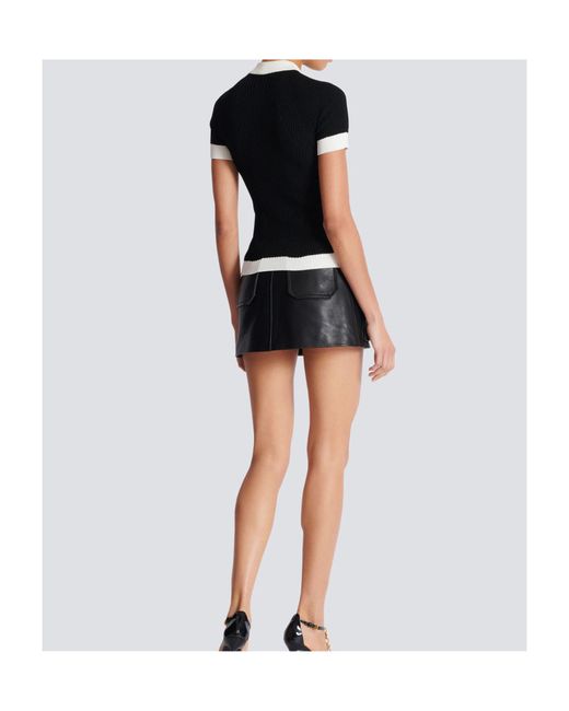 Balmain Black Short-Sleeved Knit Top