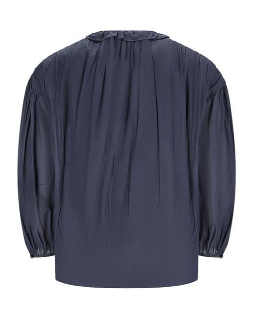Jil Sander Blue Ruffled Pleated Blouse