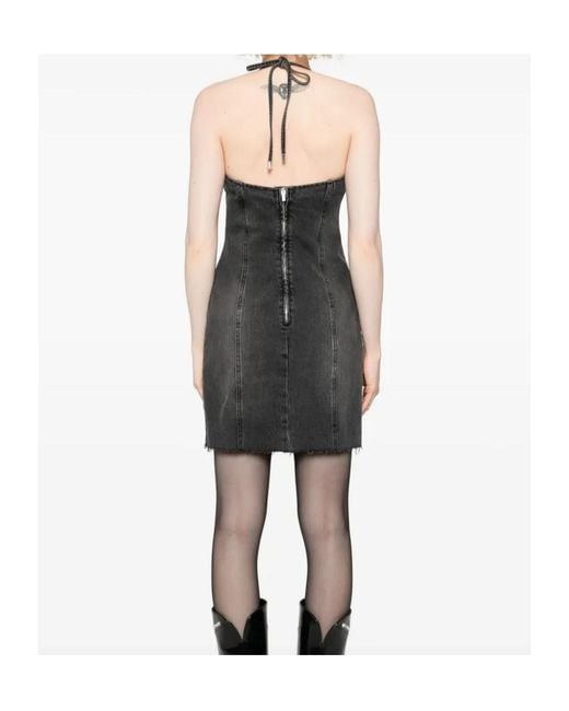 Blumarine Black Halter-Neck Frayed Denim Dress