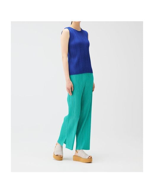 Pleats Please Issey Miyake Blue Sleeveless Round-Neck Top