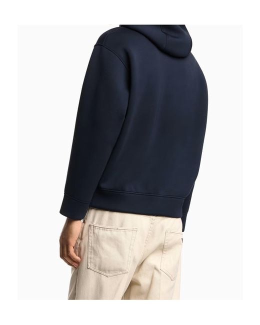 Emporio Armani Blue Logo Embroidered Drawstring Hoodie for men