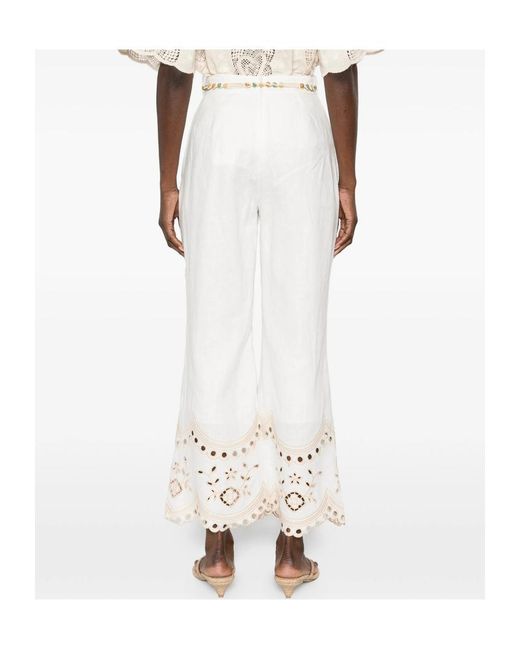Zimmermann White Wanderlust Beaded Embroidered Trousers