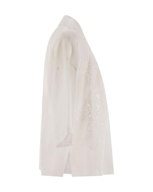 Max Mara White Studio Legno Embroidered Button-Up Shirt