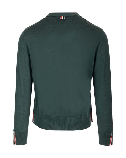 Thom Browne Green Button-Up Knitted Cardigan for men
