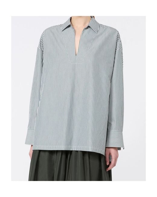 Max Mara Blue Cotton Poplin Stripe Blouse