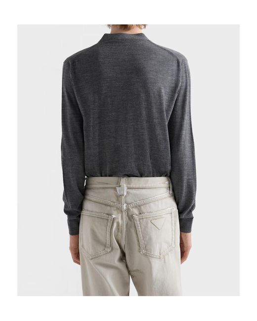 Prada Gray V-Neck Knitted Cardigan for men