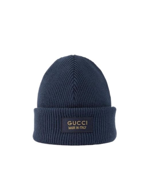 Gucci Blue Logo-Patch Wool Beanie for men