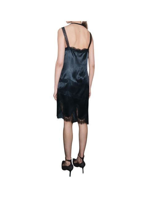 Marella Black Lace-Trimmed Satin Dress