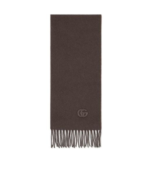 Gucci Brown Logo Patch Fringed Scarf for men