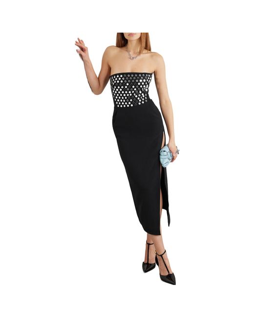 David Koma Black Strapless Midi Dress With Embellishments