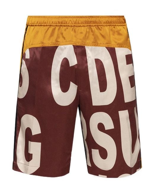 Dries Van Noten Red Graphic Printed Satin Shorts for men