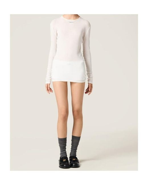 Miu Miu White Logo Patch Long Sleeved Top