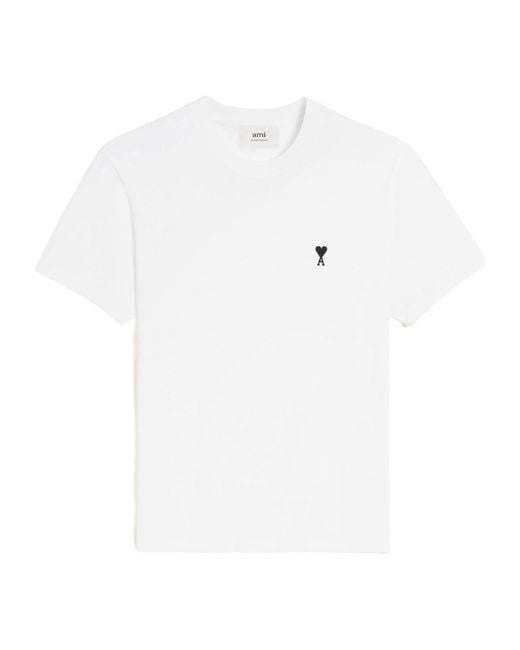 AMI White Ami Logo Embroidered Crewneck T-Shirt for men