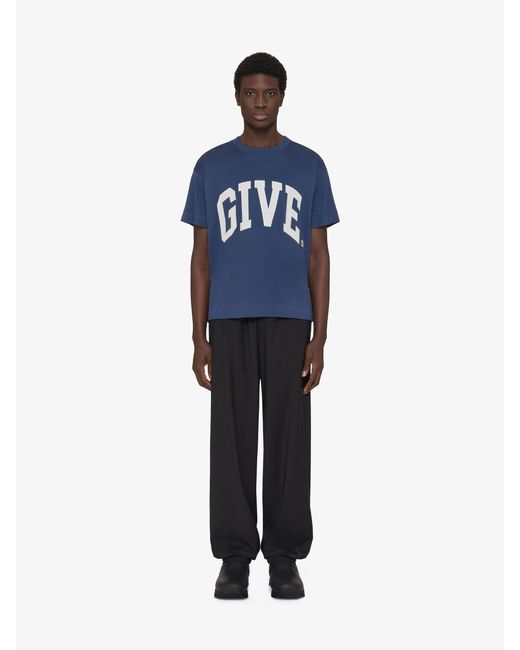 Givenchy Blue Logo Embroidered Crewneck T-Shirt for men