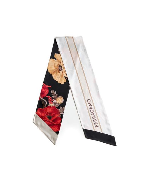 Ferragamo Red Floral Printed Scarf