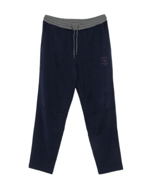 Brunello Cucinelli Blue Logo-Embroidered Drawstring Track Pants for men
