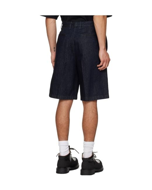Jil Sander Blue Pleat Detailed Shorts for men