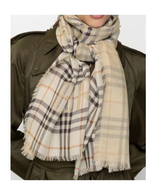Burberry Natural Wide Ekd Check Frayed-Edege Scarf