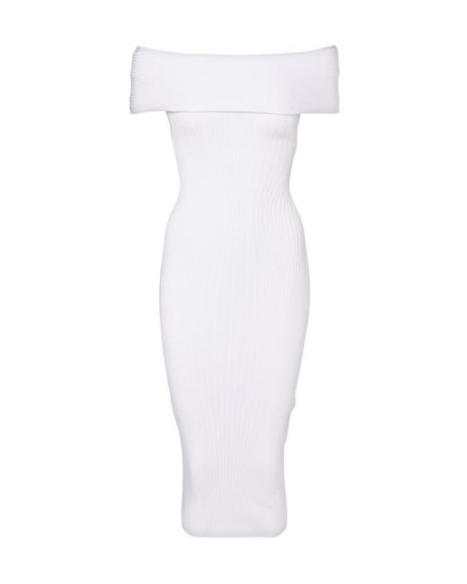 Mugler White Rib Knit Sleeveless Dress
