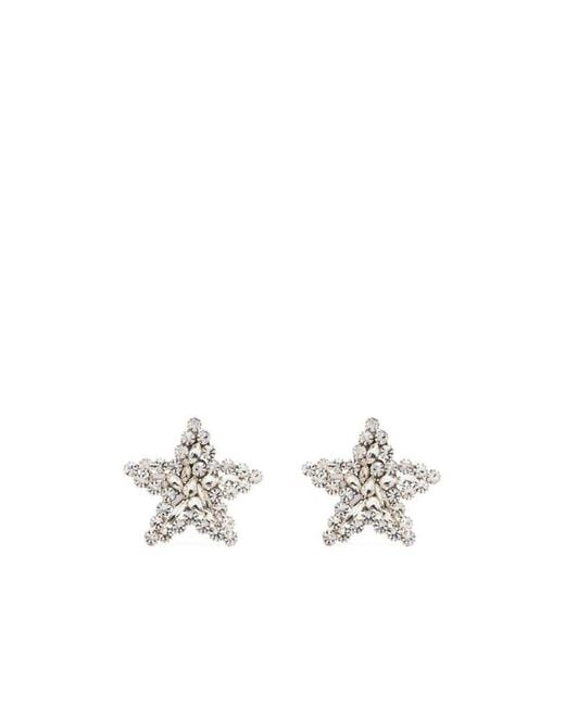 Alessandra Rich White Crystal Star Clip-On Earrings