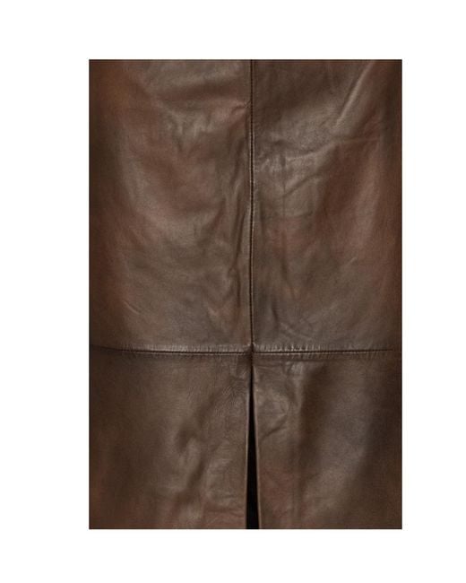 ROTATE BIRGER CHRISTENSEN Brown Front-Slit Leather Pencil Skirt
