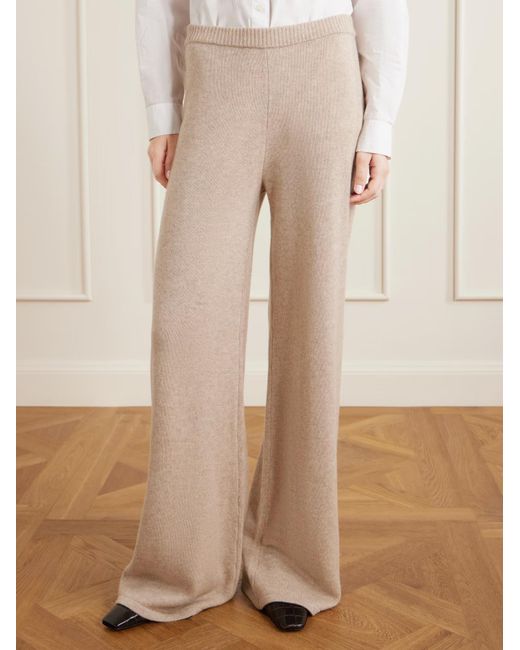 The Elder Statesman Natural Juniper Cashmere Wide-Leg Casual Pants