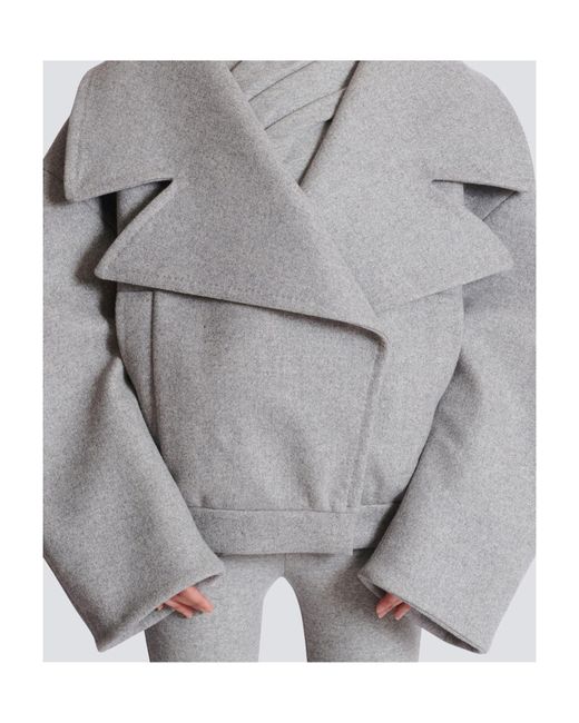 Balmain Gray Wool-Cashmere Oversized Pea Coat
