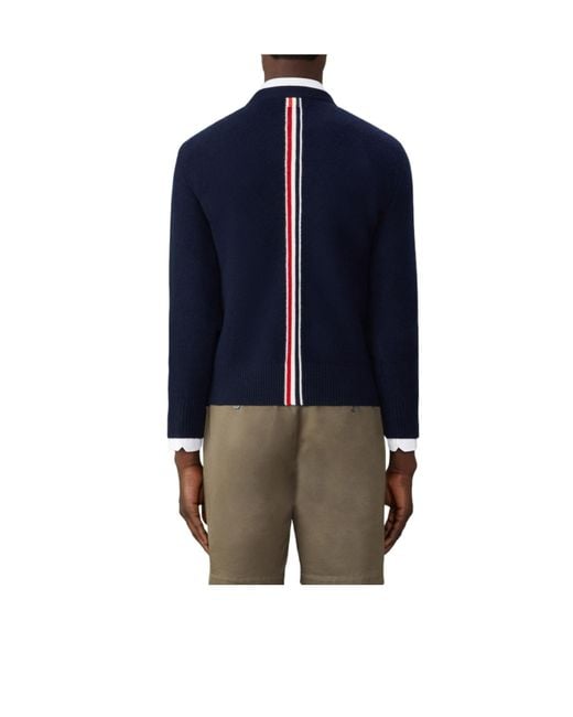 Thom Browne Blue Rwb Stripe V-Neck Knitted Cardigan for men