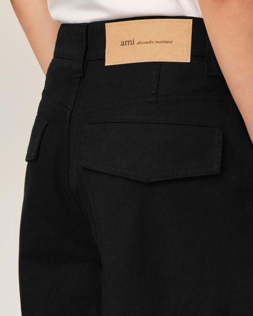 AMI Black Belt-Loop Cargo Trousers for men