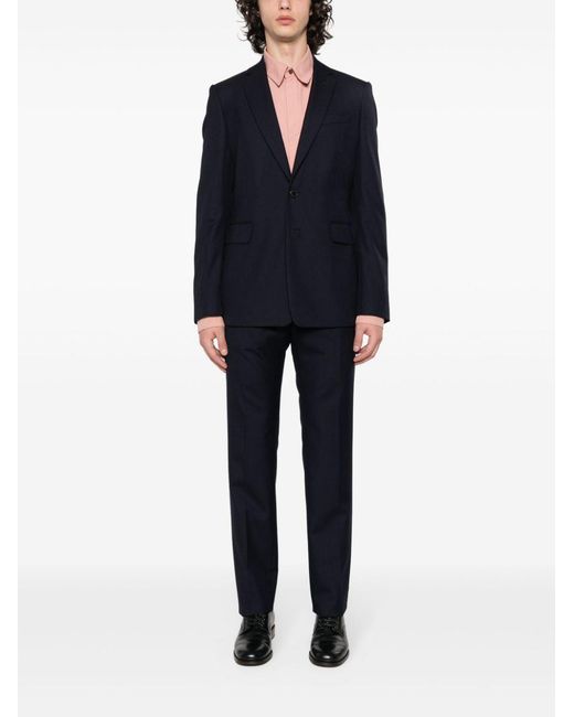 Dries Van Noten Blue Long-Sleeved Coat Belt Ring Trousers Suit for men