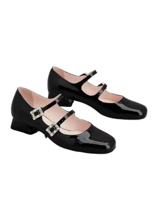 Roger Vivier Black Trés Vivier Strass Buckle Mini Babies Ballerinas
